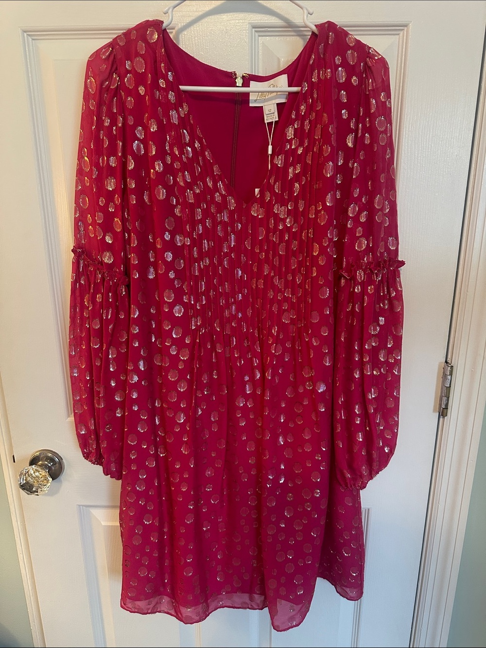 Lilly Pulitzer silk dress in mystique pink.
